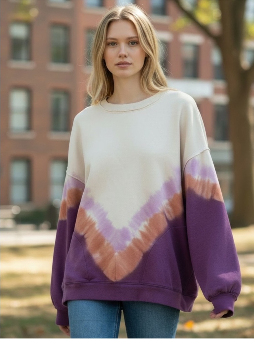 Free People Movement Metti Ombre Tie Dye Oversized Sweatshirt Purple XS